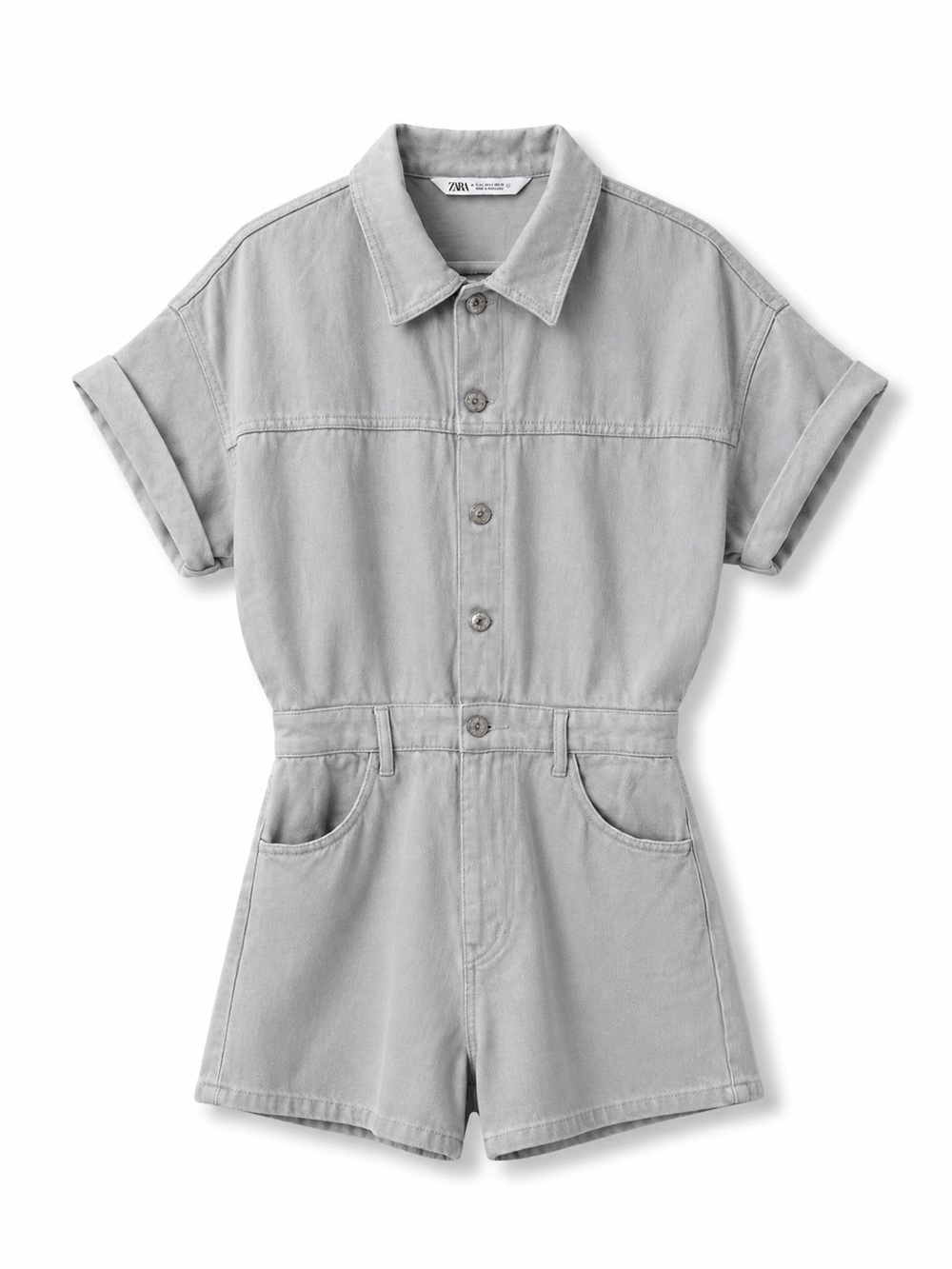 Zara Gray Short-Sleeve Denim Romper